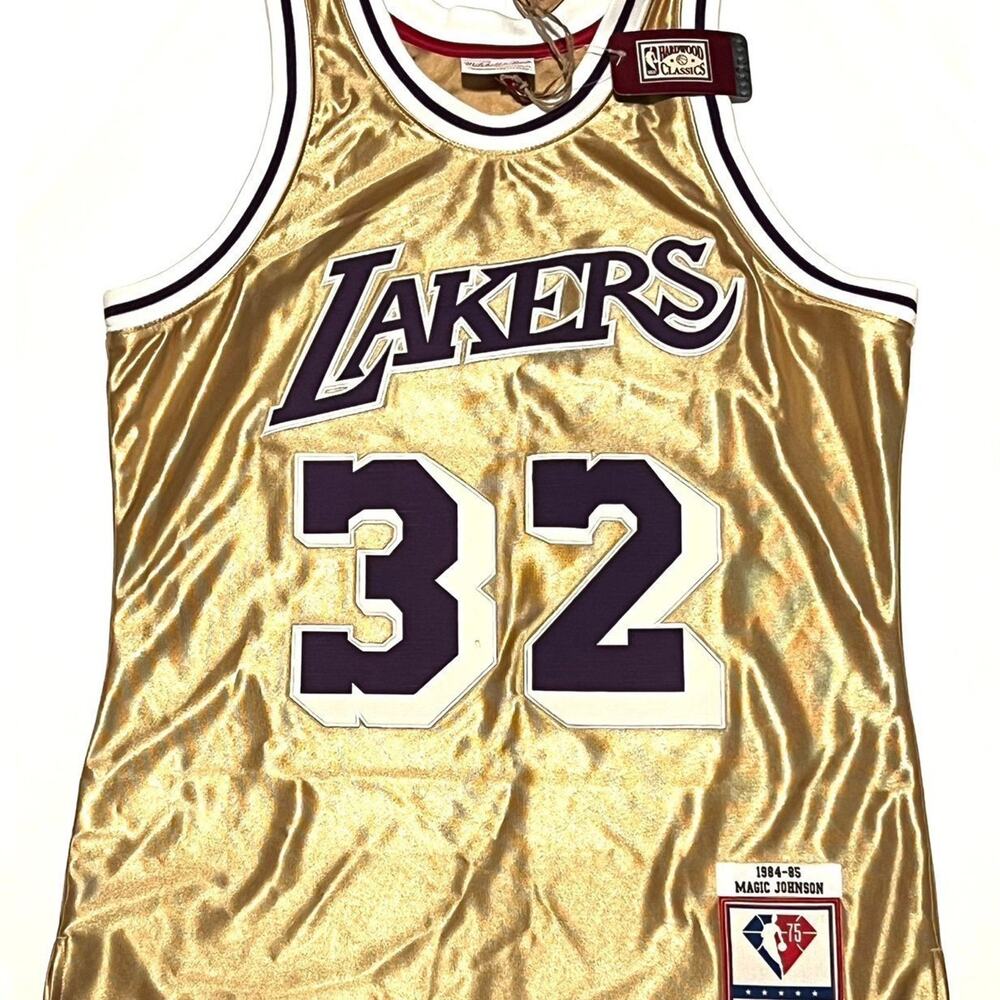 Mitchell & Ness Gold Swingman Replica Jersey Magic Johnson #32 1984-85 75th Ann